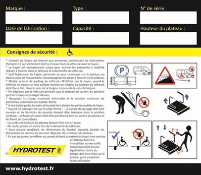 Autocollant identification et consignes de sécurité du hayon TPMR 160X140mm